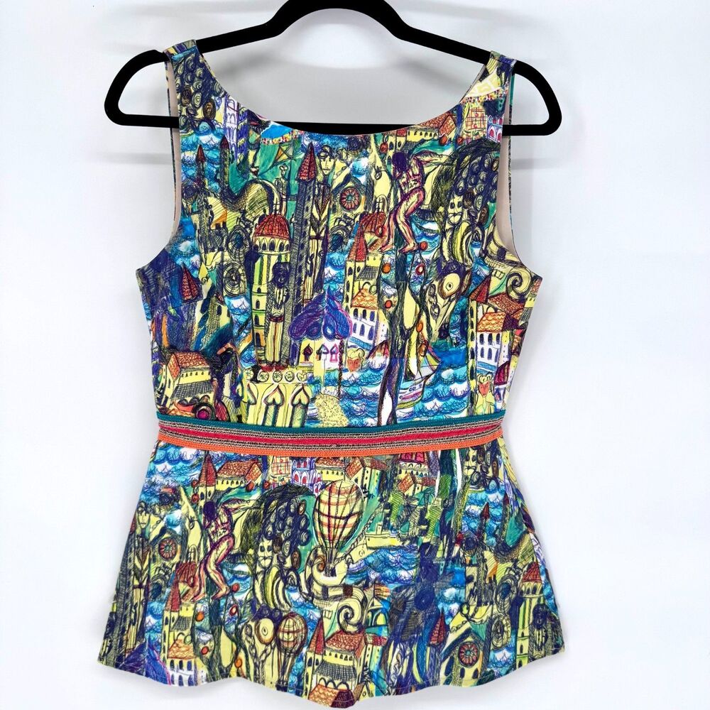 Anthropologie Peplum Top Small Weston Art Girl Boho Statement Top